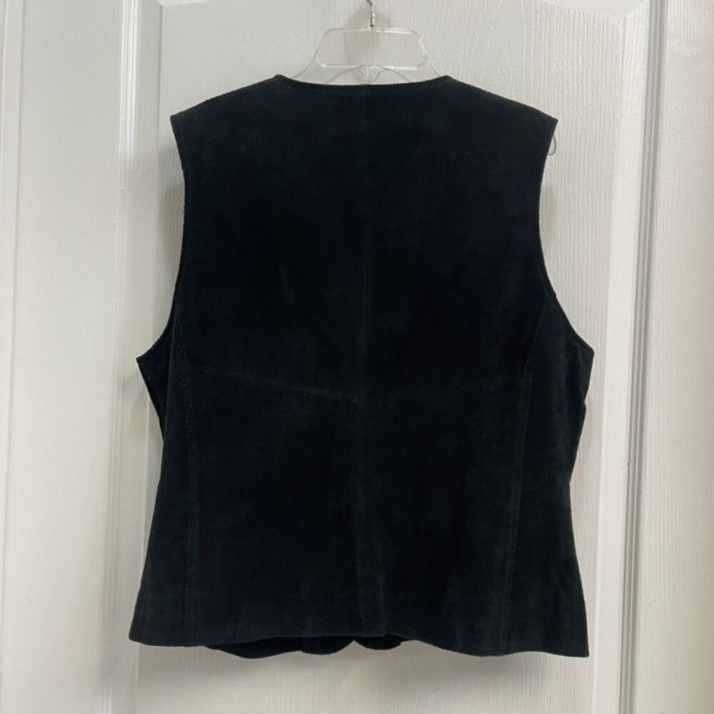 Vintage Outbrook Black Suede Leather Vest Size Large 12/14 Western Style Lined - Picture 2 of 10